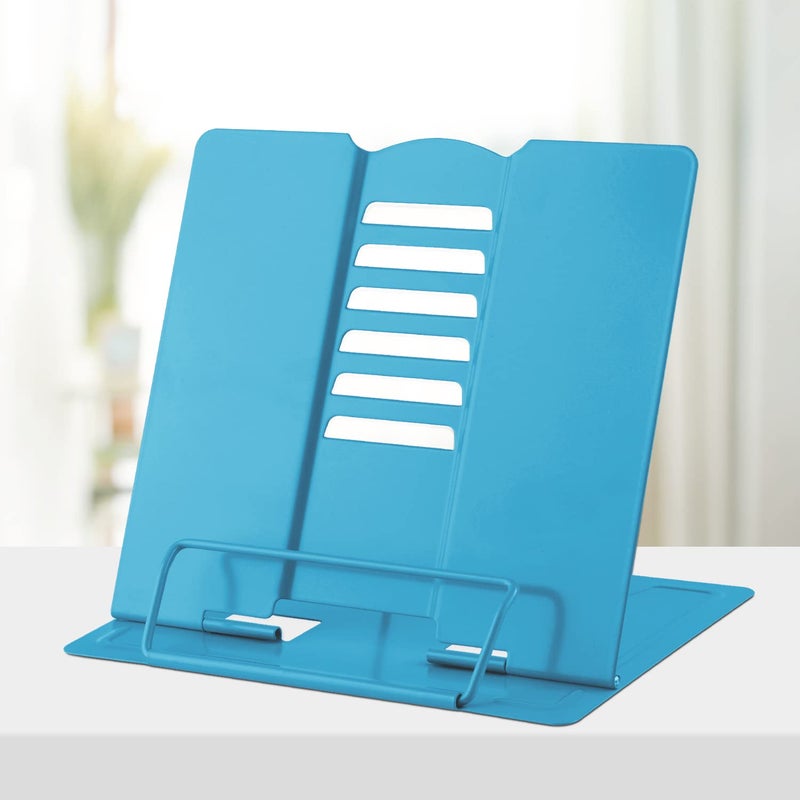Honagu Metal Desk Book Holder  Hands Free Adjustable Cookbook & Document Holder  Portable Bookstand for Music Books  Textbooks  Recipes  Tablets & iPads (Sky Blue) - Image 1